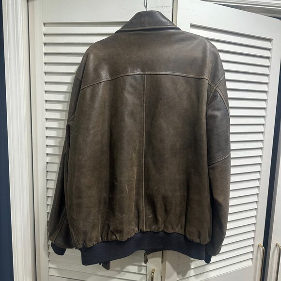 LL Bean Mens Vintage Goatskin Leather Bomber Jacket - Picture 8 of 10